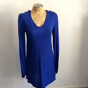 Long electric blue hooded sweater